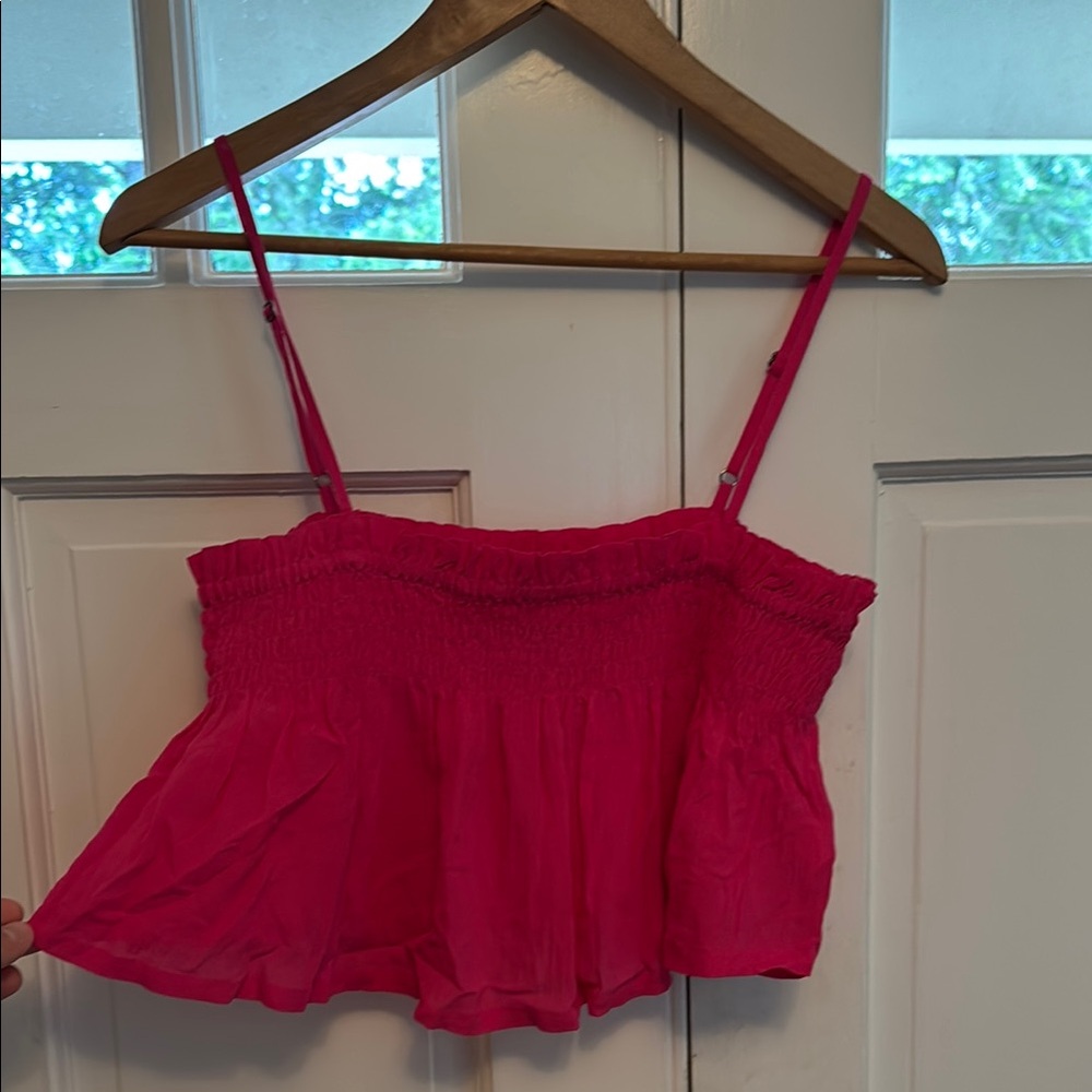 Pink smocked tank top
